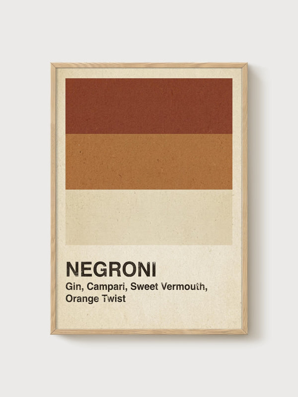 Negroni Cocktail Print poster in oak frame