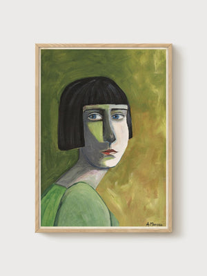 Modern Expressionist Portrait poster in oak frame