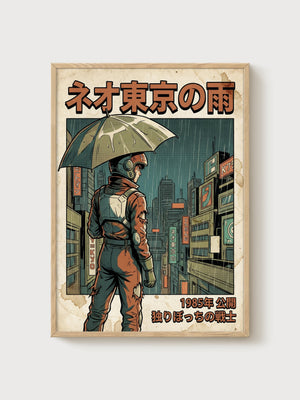 Neo Tokyo Cyberpunk Poster poster in oak frame