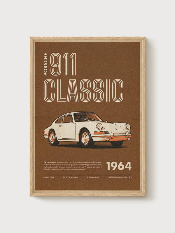 Porsche 911 Classic Poster poster in oak frame