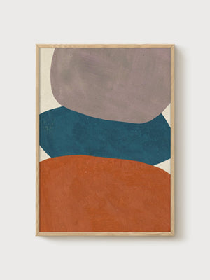 Mid Century Modern Teal Wall Art poster in oak frame