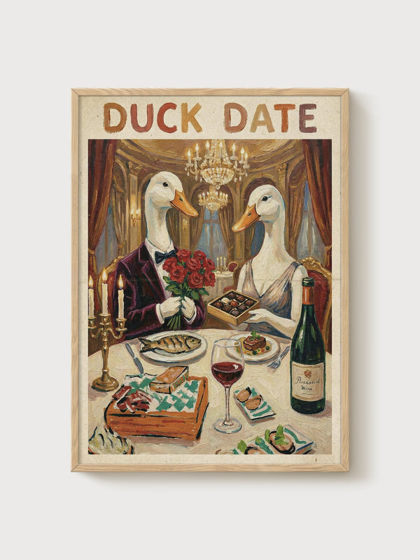 Duck Date Poster poster in oak frame