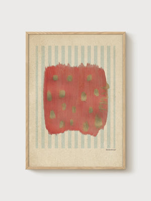 Mid Century Modern Strawberry Print poster in oak frame