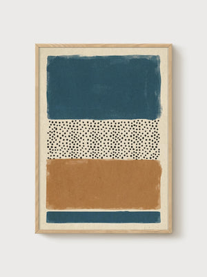 Mid Century Modern Teal Wall Art poster in oak frame