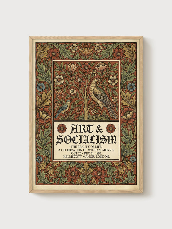 William Morris Print poster in oak frame