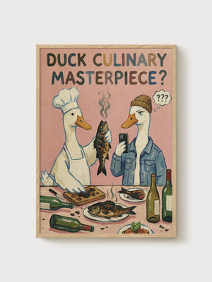 Funny Duck Poster poster in oak frame