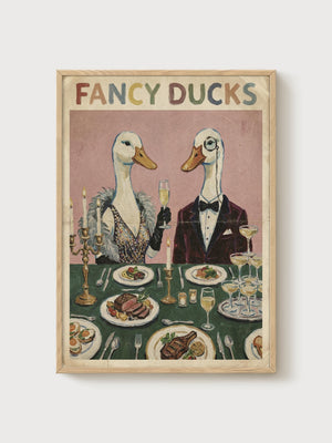Fancy Ducks Print poster in oak frame