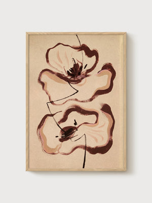 Minimalist Poppy Print poster in oak frame