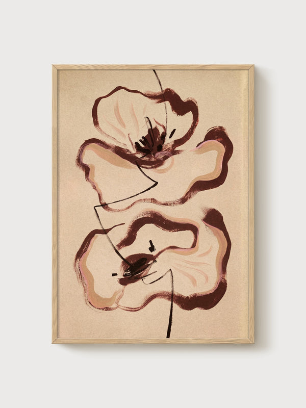 Minimalist Poppy Print poster in oak frame