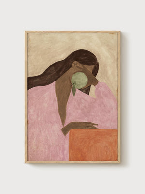 Woman Portrait Print poster in oak frame