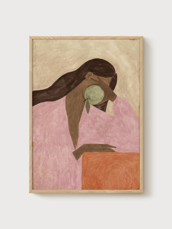 Woman Portrait Print poster in oak frame