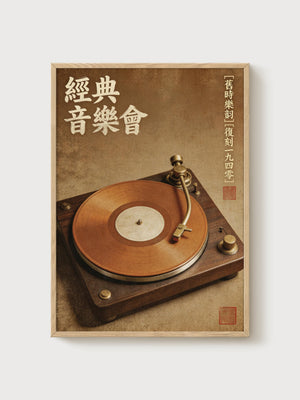 Vintage Record Player Poster poster in oak frame