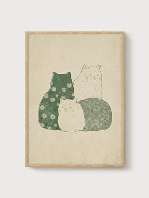 Minimalist Cat Print poster in oak frame