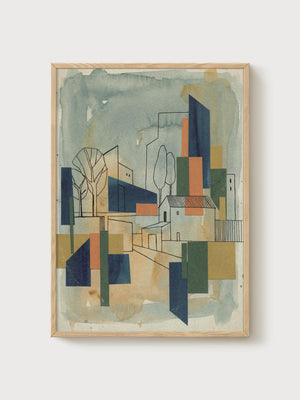 Feininger Bauhaus Print poster in oak frame