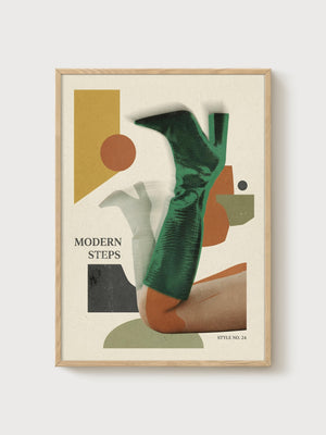 Mid Century Modern Art Print poster in oak frame