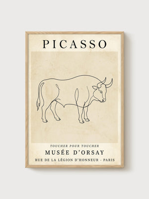 Pablo Picasso Bull Print poster in oak frame