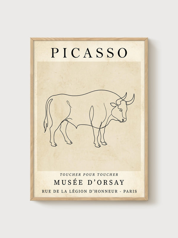 Pablo Picasso Bull Print poster in oak frame