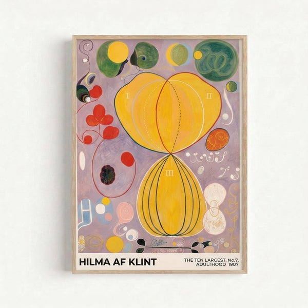 Sage green and golden yellow abstract composition with circular and botanical spiral motifs, framed as a wall print conveying harmonious spiritual energy through minimalist design.