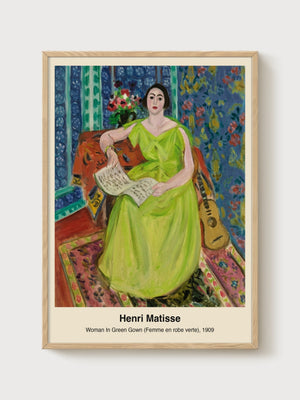 Henri Matisse Woman In Green Gown Print poster in oak frame