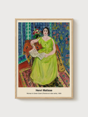 Henri Matisse Woman In Green Gown Print poster in oak frame