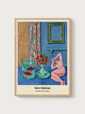 Henri Matisse Goldfish And Sculpture Print poster in oak frame