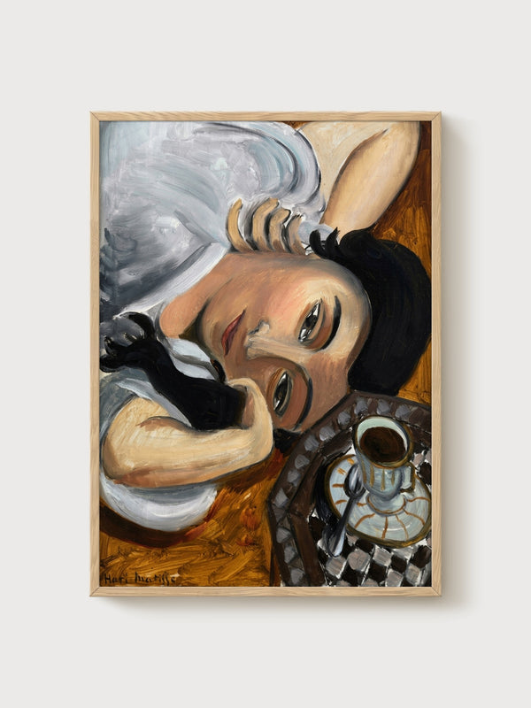 Henri Matisse Lovette With A Cup Of Coffee Print poster in oak frame