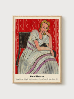 Henri Matisse Young Woman in Gray Dress poster in oak frame