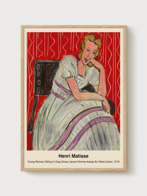 Henri Matisse Young Woman in Gray Dress poster in oak frame