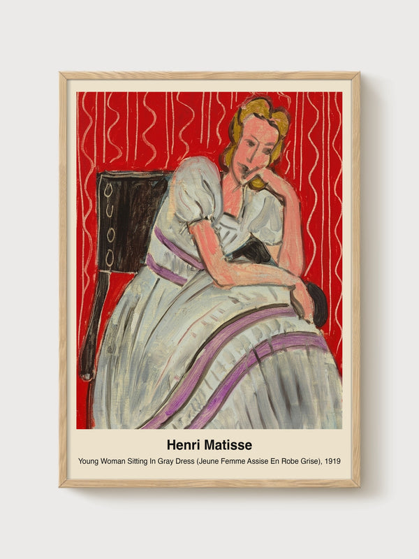 Henri Matisse Young Woman in Gray Dress poster in oak frame
