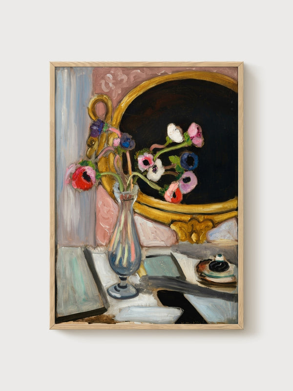 Henri Matisse Black Mirror Anemones Painting poster in oak frame