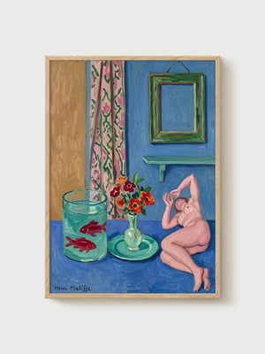 Henri Matisse Goldfish And Sculpture Print poster in oak frame
