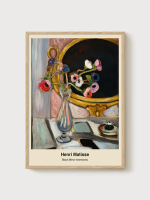 Henri Matisse Black Mirror Anemones Painting poster in oak frame
