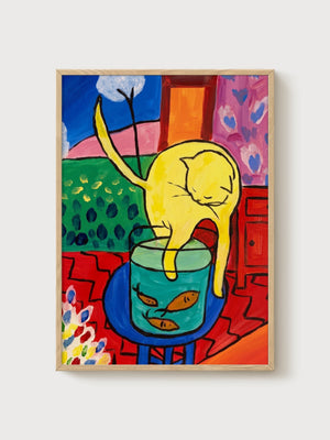 Henri Matisse Cat With Red Fish Print poster in oak frame