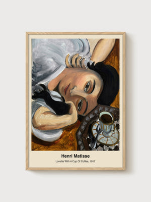 Henri Matisse Lovette With A Cup Of Coffee Print poster in oak frame