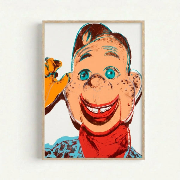 Retro Howdy Doody character illustration in bright pop art colors with high-contrast graphic treatment, framed as a wall art print.