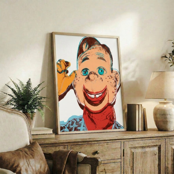 Howdy Doody character rendered in classic pop art aesthetic with vibrant colors and graphic linework, displayed as a framed art print.