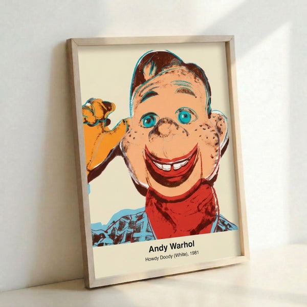 Vintage-inspired pop art poster of the Howdy Doody marionette with striking monochromatic palette and bold graphic treatment celebrating mid-century pop culture.
