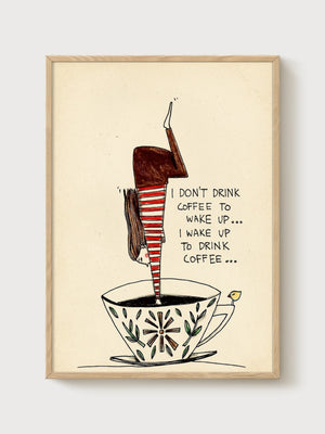 Funny Coffee Poster poster in oak frame