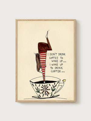 Funny Coffee Poster poster in oak frame