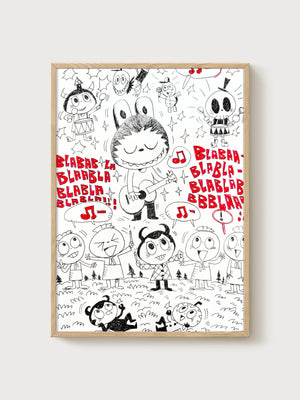 Anime Doodle Monster Band Poster poster in oak frame