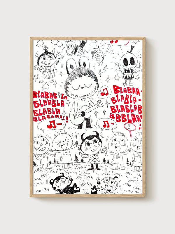 Anime Doodle Monster Band Poster poster in oak frame