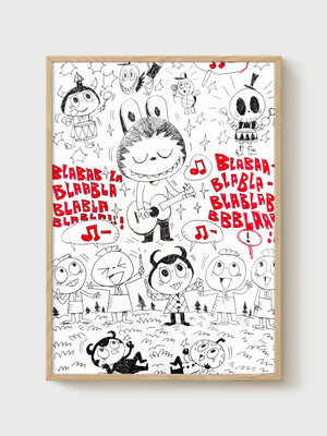Anime Doodle Monster Band Poster poster in oak frame