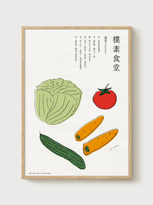 Chinese Vegetable Kitchen Art poster in oak frame