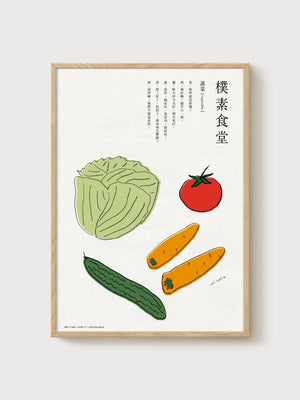 Chinese Vegetable Kitchen Art poster in oak frame