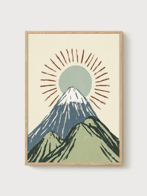 Mount Fuji Japanese Wall Art poster in oak frame