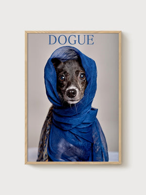 Dogue Dog Portrait Print poster in oak frame