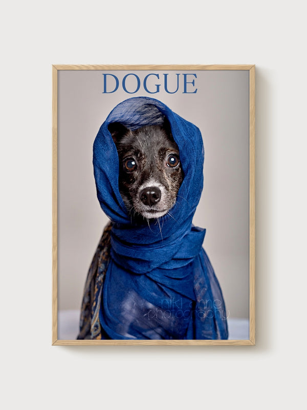 Dogue Dog Portrait Print poster in oak frame