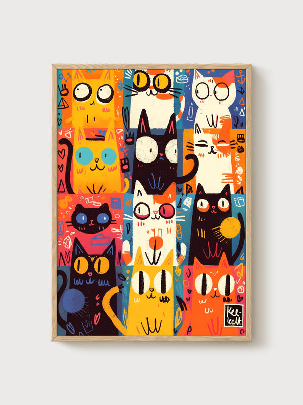 Funny Cat Poster poster in oak frame