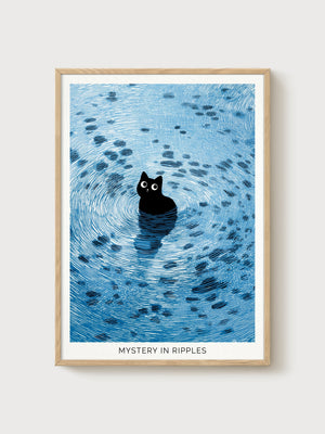 Black Cat Wall Art poster in oak frame