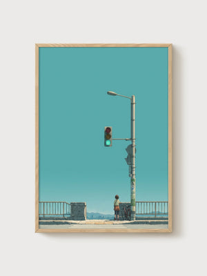 Minimalist Wall Art poster in oak frame